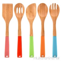 VCCUCINE Premium 5 PCS Home Silicone Cooking Utensils  Wooden Cooking Spoons and Spatulas  Bamboo Utensil Set  Ideal For Non Stick Cookware Kitchen Tools  Colorful Silicone Handles (WDF1220-2) - B06ZY23HNQ